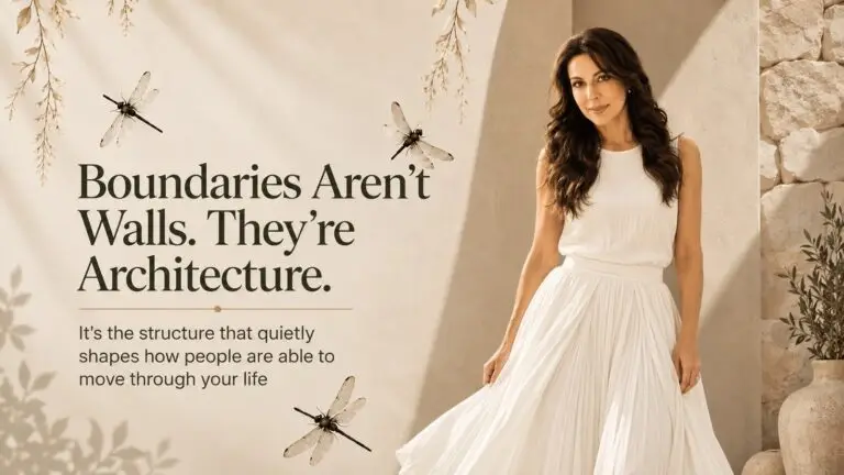 Pooja Bedi in white, beside the words Boundaries Aren't Walls. They're Architecture.